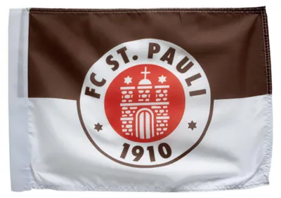 Produktbild von FC St. Pauli Fahne Logo Klein 30x40 cm Braun-Weiß, Original Fanartikel, Kleine Vereinsfahne mit Wappen und Hohlsaum, Recyceltes Polyester