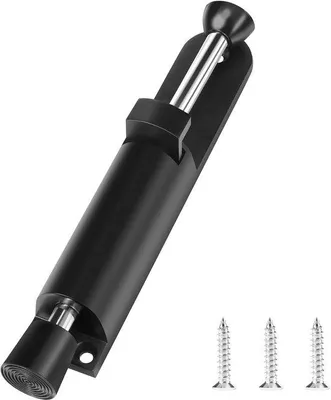 Productafbeelding van Externe scharnierversteller, 200 x 28 mm, zwart, met voetbediening en vergrendelingsmechanisme voor de hoofddeur.