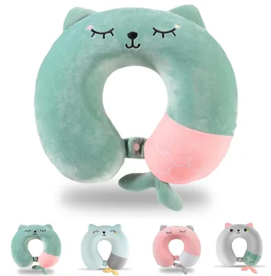 Immagine prodotto di Cuscino per il collo per bambini e adulti, 33x30 cm, in memory foam, forma a U, supporto per il collo, colore verde