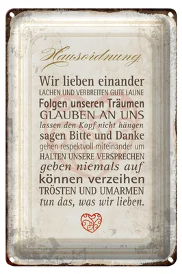 Produktbild von Blechschild Spruch 40x30cm Hausordnung Haus