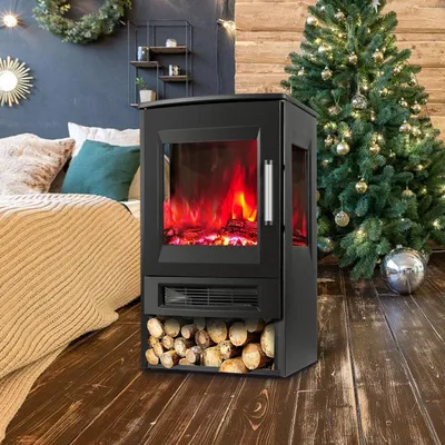 Produktbild von Jayseuw Elektrokamin 900W/1800W Standkamin– Schwarz Elektrischer Heizofen– Dreiseitiger Panorama-Kamin - LED-Flammeneffekt