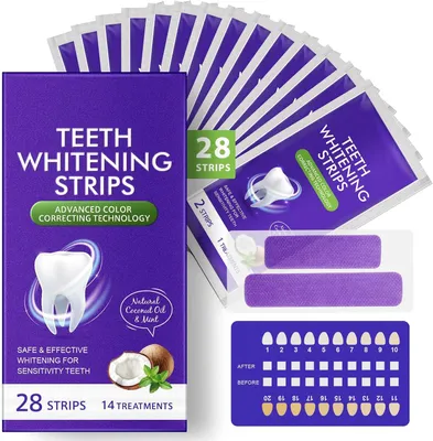 Produktbild von Zahnweiß-Streifen, Lila Zahnweiß-Streifen 14 Behandlungen, Zahnschmelz sicher, Teeth Whitening Strips Von Innen Heraus, At-Home Zahn weiß Kit