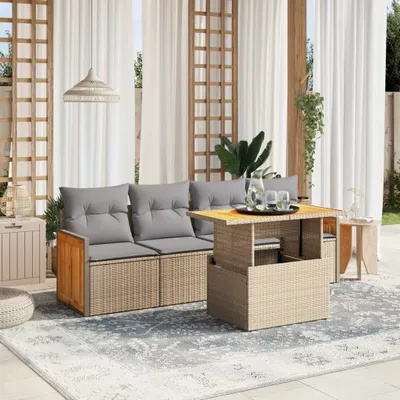 Produktbild von Design 5-tlg. Garten-Sofagarnitur mit Kissen Beige Poly Rattan, Gartenmöbel-Sets 2024 Neu