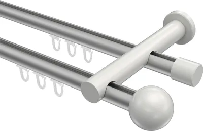 Produktbild von Interdeco Innenlaufstange / Gardinenstange mit Innenlauf Silbergrau / Weiß, Typ Platon Luino (Kugel), 20 mm Ø 2-läufig, 360 cm