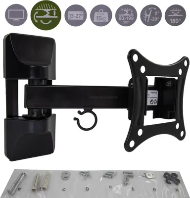 Produktbild von Nedis Vollbewegliche-TV-Wandhalterung | 13-27 " | maximal unterstützes Bildschirmgewicht: 15 kg | kippbar | drehbar | Minimaler Wandabstand: 60 mm | Maximaler Wandabstand: 199 mm | 2 Drehpunkte | ABS / Stahl | Schwarz NE550670486