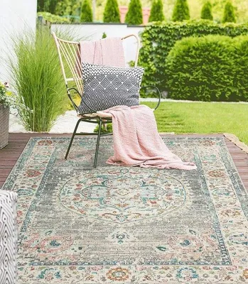 Produktbild von Unyqoos® Outdoor- & Indoor-Teppich Palma – wendbar, wetterbeständig & pflegeleicht, orientalisch-geometrisches Muster, Grau, 200 x 290 cm