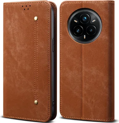 Immagine prodotto di Custodia per Realme 14 Pro+, Custodia a portafoglio in pelle con chiusura magnetica e supporto marrone