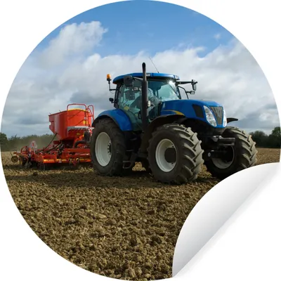 Produktbild von MuchoWow® Runde Wandtattoo - Wandsticker Tapete Aufkleber Traktor - Blau - Landleben - Wolken Ø 80 cm Selbstklebend und Repositionierbar - Wandaufkleber - Kreis - Mauerkreis - Wand Bilder - Wandsticker - Wohnzimmer Dekoration - Dekoration für die Wände - Aluminium - Babyzimmer