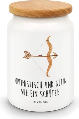 Produktbild von Mr. & Mrs. Panda zuckerdose Sternzeichen Schütze - Weiß - Geschenk, Kaffeedose, Teedose, Geburtstag November, Schützenfest, Dose, behälter, Dezember, Vorratsbehälter