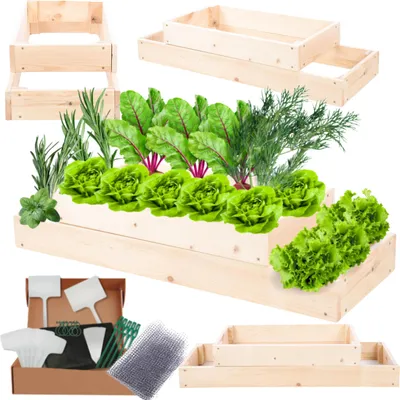 Produktbild von MODO24 Hochbeet Holz, Pflanzkasten, Massivholz, Kiefer, Kräuterbeet, Blumenkasten, Garten, Terrasse, 18x90x30 cm, Natur, ZP09