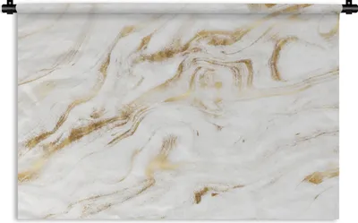 Produktbild von MuchoWow® Wandteppich Wandbehang Marmor - Gold - Weiß 90x60 cm Tapisserie Dekoration Wandtuch - Wandskulpturen - Bildteppich