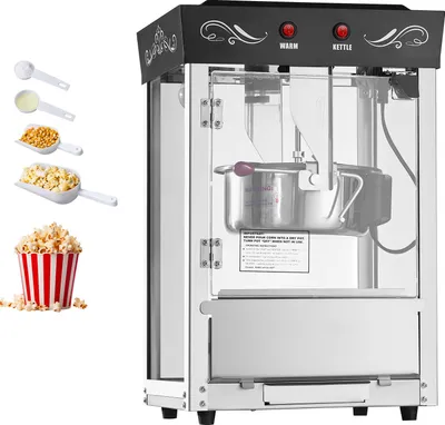 Produktbild von SucceBuy Popcornmaschine mit Edelstahlkessel, 800 W kommerzieller Popcornmaker, 48 Tassen pro Ladung, Kinodesign, mit einfacher 2-Tasten-Steuerung, Glaswänden, PC-Tür, 1 Portionierer, 3 Löffel, Schwarz