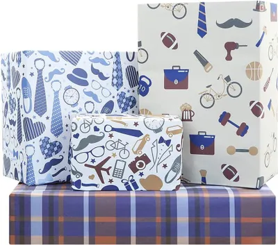 Immagine prodotto di Set di carta da regalo, 8 fogli, 50,8 x 71 cm, con motivi a tema Festa del Papà, ideale per confezionare regali