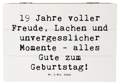 Produktbild von Mr. & Mrs. Panda Box Spruch 19. Geburtstag Freude 22 x 15 cm - Weiß - Geschenk, liebevoll handgefertigt, Lachen, unvergessliche Momente, Holzbox, Happy Birthday, fotobox