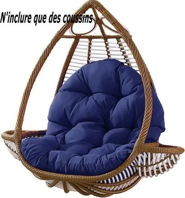 Produktbild von Eiförmiges Hängesesselkissen mit waschbarem Kissenbezug, dickes Outdoor-Hängesesselkissen, 120 x 80 cm, Marineblau