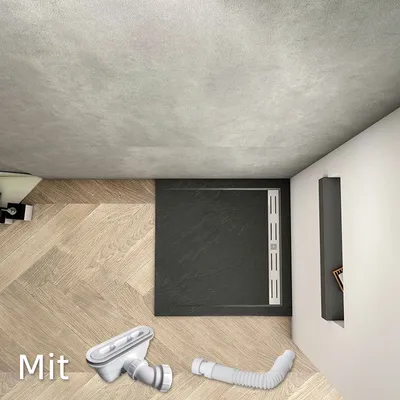 Produktbild von 80x80x3cm Rechteck/Quadrat Duschtasse Schwarz Stein-Effekt Duschwanne mit Ablaufgarnitur Brausewanne Für Duschkabine