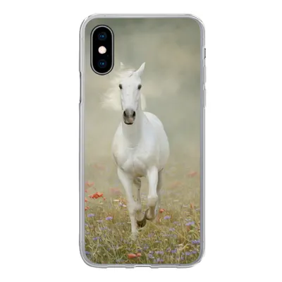 Produktbild von MuchoWow® Handyhülle Schutzhülle Hülle für iPhone X Pferd - Stoff - Blumen Silikon Softcase Handy Hülle - Handyhülle