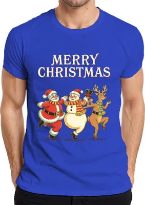 Produktbild von MERRY CHRISTMAS Weihnachtsmann Schneemann Rentier tanzend Vintage Herren T-Shirt, Blau, 3XL