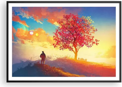 Produktbild von Gerahmtes Poster - Schwarzer Rahmen - Baum Wiese Feld - 100x70 cm - Wand Bild - Wanddeko - Wandbilder - Kunstposter - Wandposter - Bilderrahmen - Bilder - Kunstdruck - Wandbild - P2BAA100x70-3715