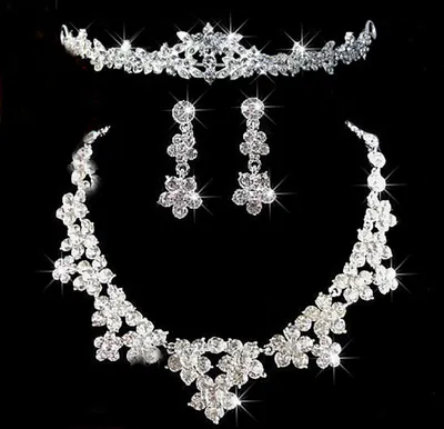 Produktbild von Elegantes Strass-Brautschmuck-Set für Damen, Ohrringe, Halskette, Kopfkette, Tiara