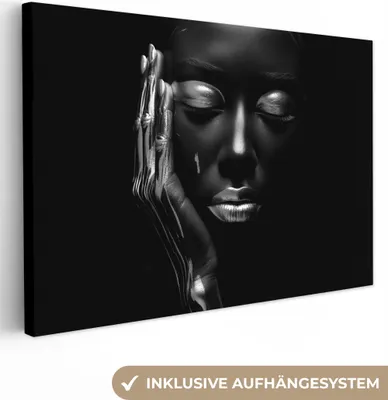 Produktbild von MuchoWow® - Leinwandbilder - Frau - Abstrakt - Schwarz-Weiß - Porträt, Wandbild, Wanddeko Bilder Wohnzimmer, 30x20cm