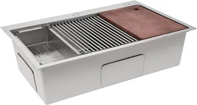 Produktbild von Edelstahl Spüle 33x22 Zoll Einbau mit Zubehör und Abtropfständer