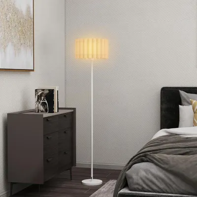 Produktbild von Fortuna Lai Stehlampe, Stehleuchte mit E27 Fassung, mit Wellenschirm Standlampe mit Fußschalter für Wohnzimmer, Schlafzimmer, exkl. Leuchtmittel, Weiß
