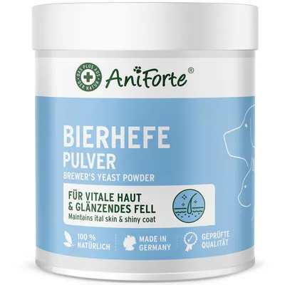 Produktbild von AniForte Bierhefe Pulver für Hunde 500g - Naturprodukt für glänzendes, kräftiges Fell & vitale Haut, Mit Biotin & Vitamin B für Hunde
