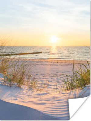 Produktbild von MuchoWow® Poster Strand - Sonne - Düne - Gras - Sand - Horizont 90x120 cm - Wohnzimmer