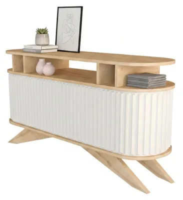 Produktbild von Kommode Dpoluzz, Wohnzimmerbuffet, Wohnzimmer-Sideboard, Moderne Küchen-Speisekammer, 150x43h75 cm, Eiche und Weiß