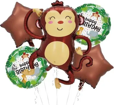 Produktbild von Set Affen-Geburtstags-Folienballons 5-tlg.