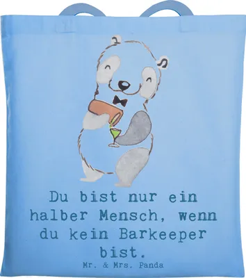 Produktbild von Mr. & Mrs. Panda Jutebeutel Barkeeper Herz - Sky Blue - Geschenk, Shopping Tasche, Bartender, Kurs, Laptoptasche, Ausbildung, Tote Bag, Einkaufstasche