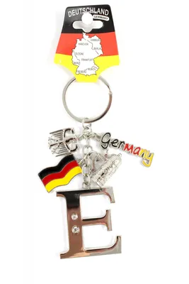 Produktbild von Schlüsselanhänger "E" H.: 11cm Buchstaben/Letter/Initalien/Alphabet/ABC mit Glitzersteinen & Charms Bierkrug/Adler/Deutschland-Fahne/Germany