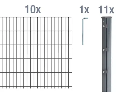 Image de Alberts 673420 Clôture en grillage double comme set complet de clôture de 27 pièces, anthracite, hauteur 203 cm, longueur 25 m