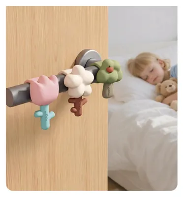 Image de INF Lot de 3 protections de poignée de porte en silicone à motif floral — Protections silencieuses et sans perçage pour poignées de porte, coussinets muraux absorbant les chocs