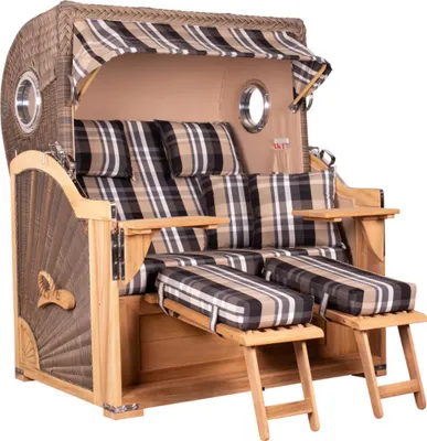 Produktbild von Strandkorb Baltikum Teak PE Grey 2,5 Sitzer Volllieger mit Bullaugen