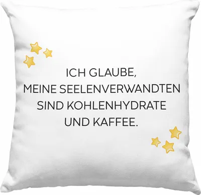 Produktbild von Trendation - Lustige Deko-Kissen mit Füllung 40x40 mit Spruch für Frauen Männer Arbeit Büro Lustig Deko-Kissen mit Füllung 40x40n Becher mit Sprüchen Kollegin Geschenk Sarkasmus Kohlenhydrathe und Kaffee (Grün)