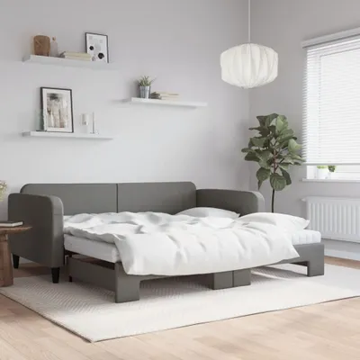 Image de Maison Exclusive - Canapé-lit convertible avec matelas, gris foncé, 100 x 200 cm, tissu