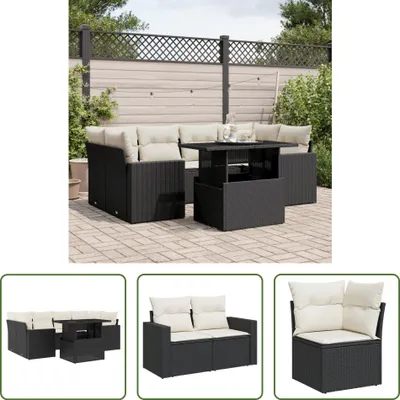 Produktbild von The Living Store 7-tlg. Garten-Sofagarnitur mit Kissen Schwarz Poly Rattan