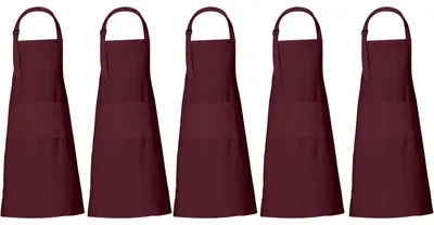 Obrázok produktu pre Kuchárske zástery z bavlny s 3 vreckami, unisex, 69 x 89 cm, farby: hnedá, vínová, tmavočervená