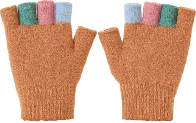 Produktbild von Kinderstrickhandschuhe, Winter-Halbfingerhandschuhe, weiche, farblich abgesetzte, warme Handgelenkhandschuhe für Jungen und Mädchen, geeignet für drinnen und draußen