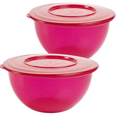 Salatschüssel mit Deckel 5 L, 2 Stück, Vorratsdose, Rot