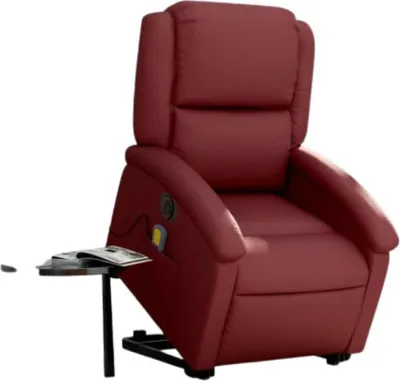 Imagen del producto de Sillón de masaje eléctrico con función de levantamiento, dimensiones 86 x 71 x 99 cm, tapizado en cuero sintético, color burdeos