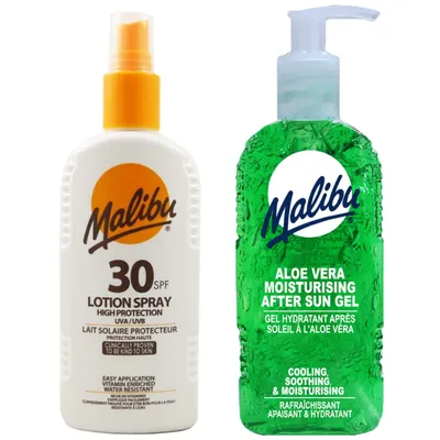 Obrázok produktu pre Malibu SPF30 vodoodolný sprej 200ml + Aloe gél po opaľovaní 200ml