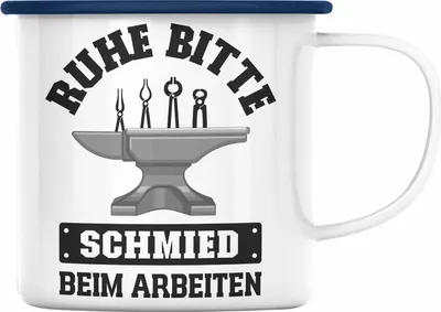 Produktbild von Trendation - Schmied Geschenke Emaille Tasse mit Spruch Hufschmied Emaille Emaille Tasse Geschenkidee (Blau)