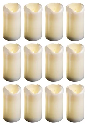Produktbild von 12x LED Stumpenkerze mit Timer 6 Stunden - Echtwachs LED warmweiß 7,5cm Durchmesser 15cm Höhe - 2 AA Batterien nötig LED Echtwachskerze mit Flackereffekt flammenlose Stumpenkerze LED Kerze groß