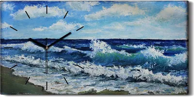 Produktbild von Dekor Leinwand Uhr Wandbilder 60x30 Kunst Gemälde Landschaft Meereswellen - schwarze Hände