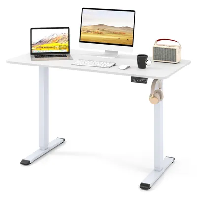 Immagine prodotto di COSTWAY Scrivania regolabile in altezza, scrivania in piedi con gancio per cuffie e gestione dei cavi, scrivania per computer, scrivania per ufficio, bianco
