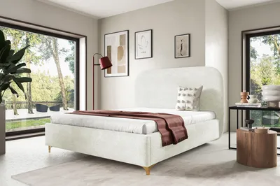 Zdjęcie produktu dla Łóżko tapicerowane FURNISTAR LANA z pojemnikiem, łóżko 160x200, łóżko podwójne z miejscem do przechowywania i stelażem, styl boxspring, bez materaca, do sypialni – kremowe