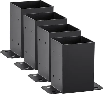 Immagine prodotto di Base per palo 4x4, 4 pezzi, dimensioni interne 3,6x3,6 Staffe per base per palo, ancoraggio per palo verniciato a polvere per impieghi gravosi, nero opaco Staffe per palo in legno per supporto ringhiera terrazza padiglione Piastra di base per terrazza